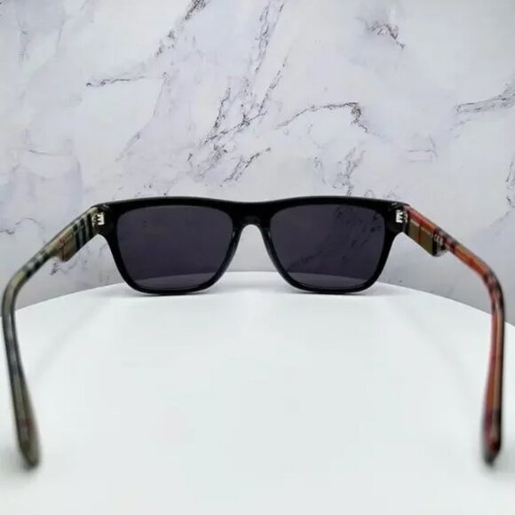 Burberry Sunglasses Black Polarized Square White Logo Solid Checkere - Picture 7 of 9